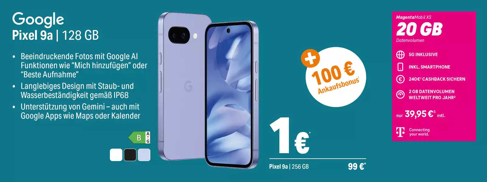 Google Pixel 9a Smartphone-Angebot mit 128 GB und MagentaMobil XS 20 GB