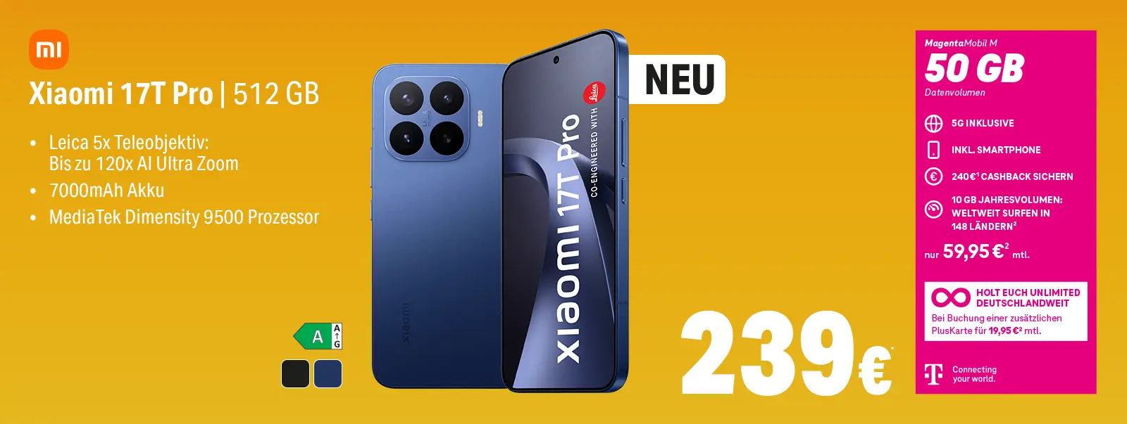 Werbebanner: Xiaomi 17T Pro 512 GB Smartphone mit Kamera- und Akku-Features