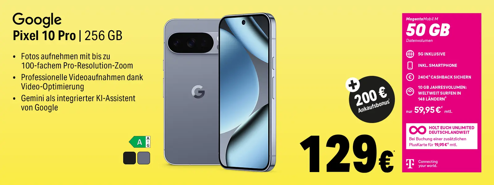 Werbebanner: Google Pixel 10 Pro 256 GB mit MagentaMobil M 50 GB Tarif