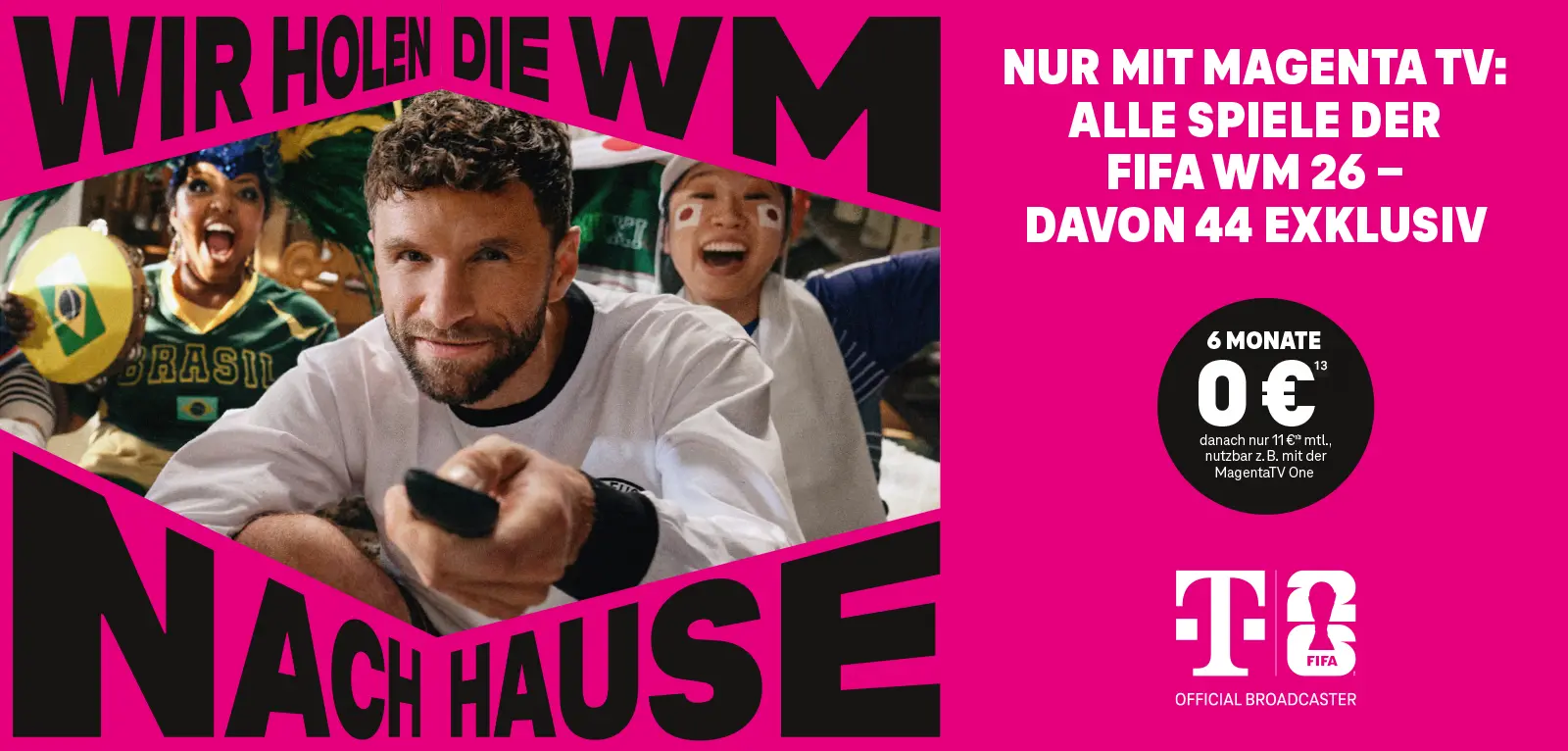 MagentaTV Werbung: Fans schauen FIFA WM 26 Spiele zu Hause im Wohnzimmer.