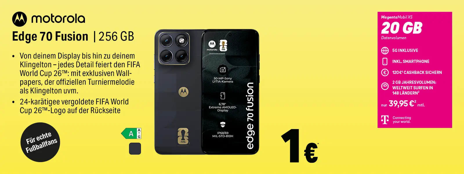 Motorola Edge 70 Fusion 256 GB Smartphone-Angebot mit MagentaMobil XS 20 GB