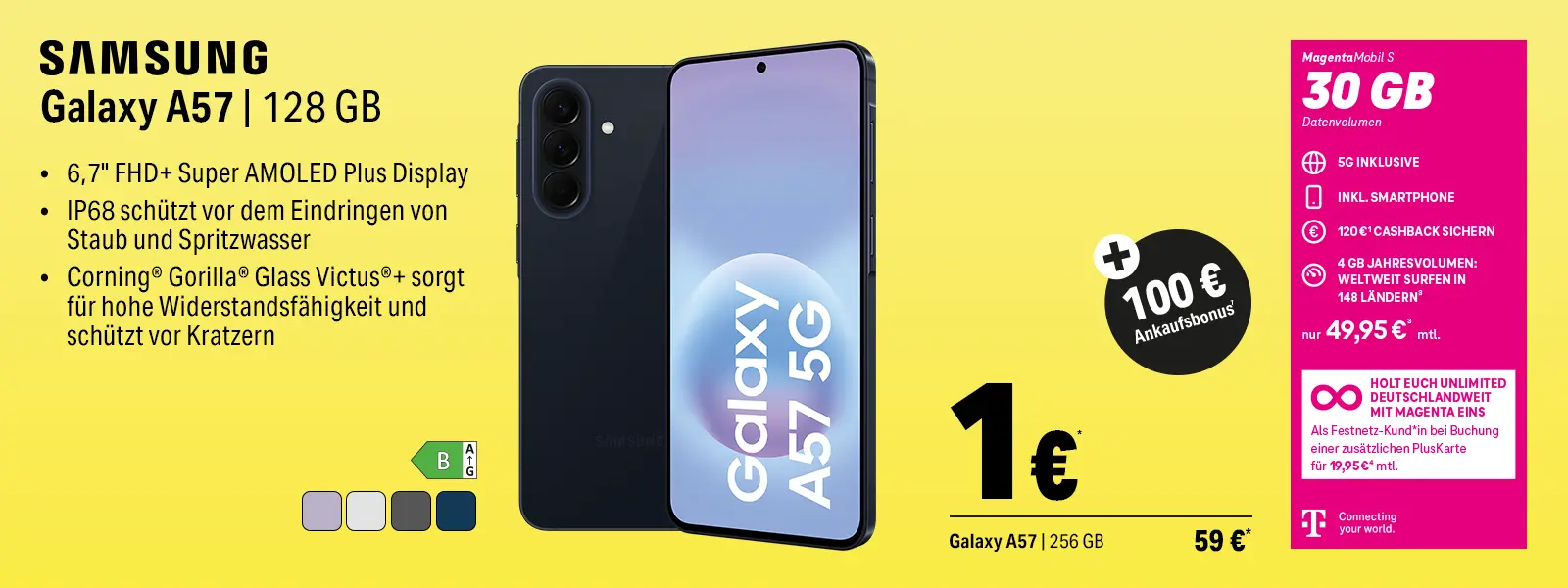 Samsung Galaxy A57 128 GB mit 5G, Super AMOLED Display und IP68 Schutz